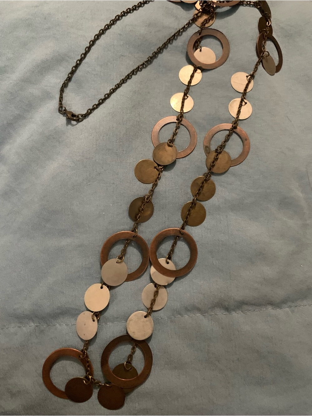Liberty of London Vintage Mixed Copper, Brass, SilverTone Disc Layering Necklace